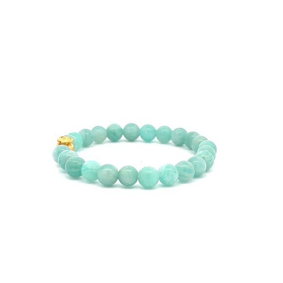 24K Yellow Gold Money Bag Lucky Bracelet Amazonite Peru Gemstones 6mm - Picture 4 of 5